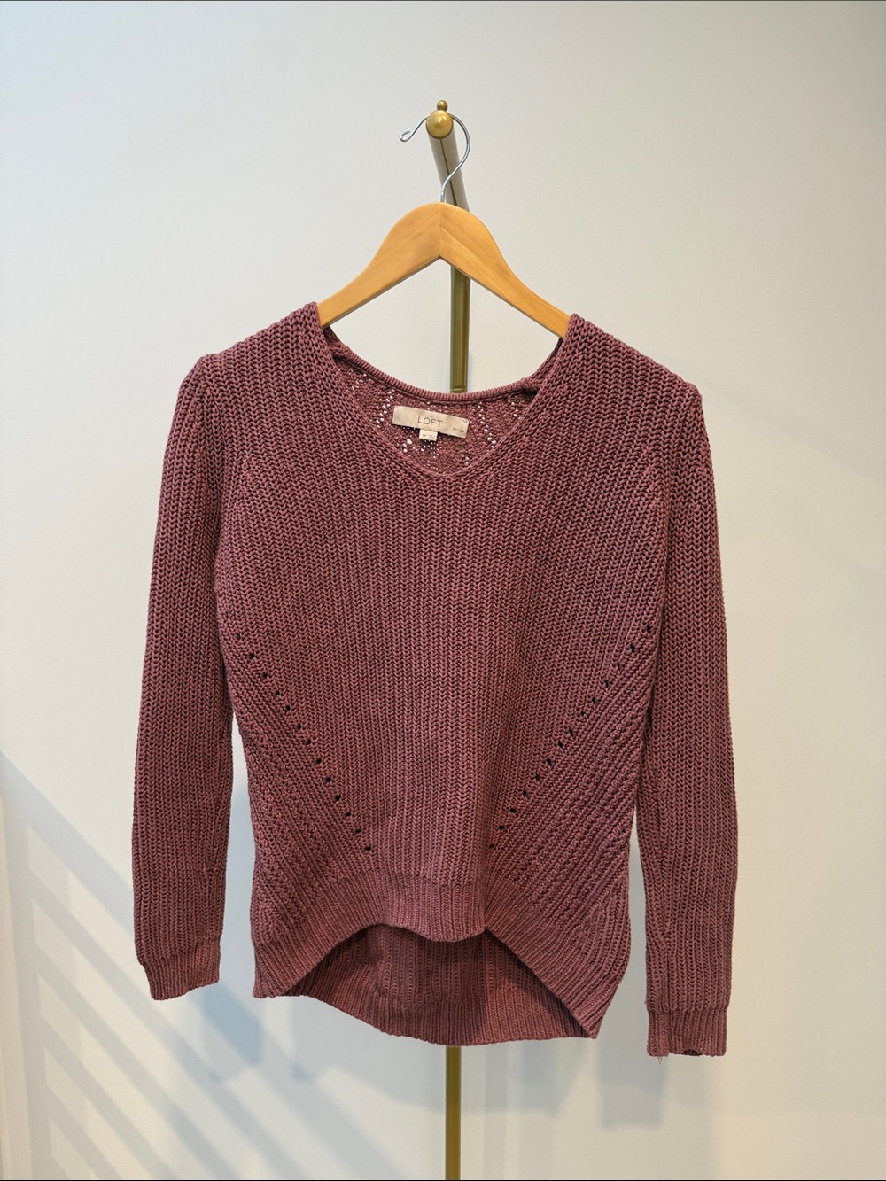 Mauve-Pink Knit V-Neck Sweater SP